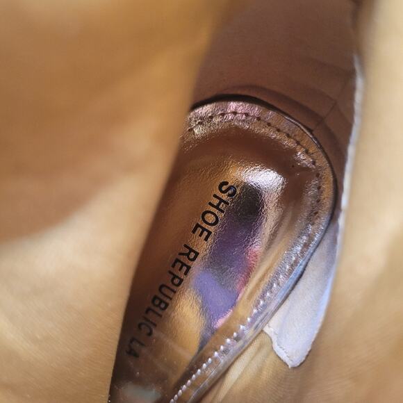 Shoe Republic LA Gold Sequin High Heel Booties Peep Toe Size 6.5 - Picture 8 of 8